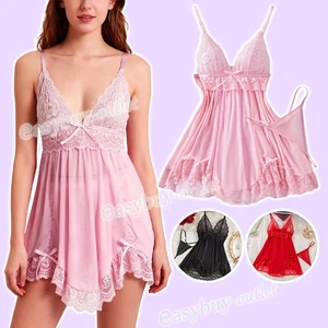 Sexy Women's Lingerie Lace V Neck Chemise Nightgown Sleepwear Nighties Dress US - Picture 1 of 17