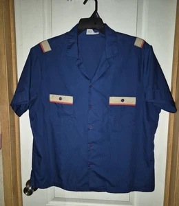 Vintage 70/80er Resort Casuals XL Herren Bowlinghemd mit Knopfleiste und blauem Kragen - Bild 1 von 5