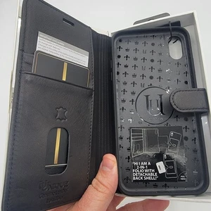Einzigartige Echtleder Folio Wallet Case für iPhone XS Max - Schwarz, Brandneu - Bild 1 von 10