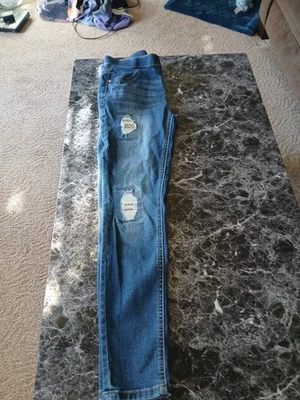 Justice Jean Co. Pantalones de mezclilla lavados talla 14 niñas junior rasgaduras doradas decritivas Foto 1 de 4