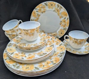 Hard To Find Vintage Gibson Floral Cascade Yellow Dinnerware 16 Pc Set  - Picture 1 of 4