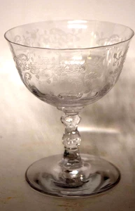 Fostoria Glass Etch #328 Meadow Rose Stem #6016 Sherbet Champagne  4 1/4" Tall - Picture 1 of 2