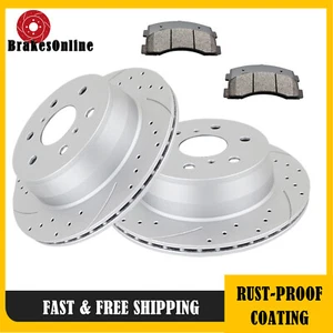 REAR Brake Rotors Pads Kit for GMC Yukon XL Sierra 1500 Drilled Slotted Brakes - Picture 1 of 7