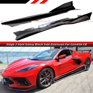 For 2020-2024 Corvette C8 Z51 Stage 3 Gloss Black Winglet Side Skirt Extension - Picture 1 of 6