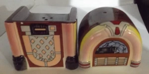 Jukebox Salt and Pepper Shakers Five and Dime Sarsaparilla Deco Designs VTG 1986 - Picture 1 of 16