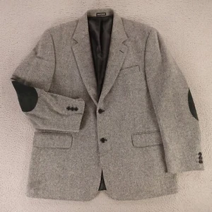 VINTAGE Tweed Jacket M Gray Black Herringbone 100% Wool Blazer Ukraine 43R - Picture 1 of 17