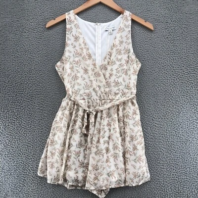 She + Sky Mameluco Mujer Pequeño Blanco Floral Envolvente Frontal Cinturón Plisado Sin Mangas Nuevo con Etiquetas Foto 1 de 4