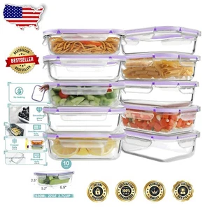 Elegant 10-Piece Glass Lunch Bento Box Set - Microwave & Oven Safe Containers - Picture 1 of 9