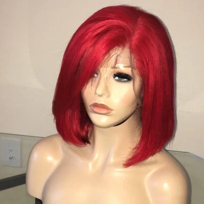 Perucas femininas curtas retas bob renda vermelha frente cabelo sintético sem cola seguro térmico - Imagem 1 de 4