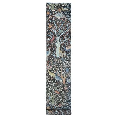 2'5"x17'9" Gray Hand Knotted Wool Peshawar Birds Paradise XL Runner Rug G89708 - Image 1 of 4