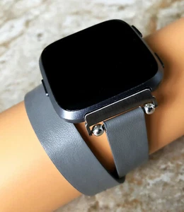 Gray Double Wrap Leather Band Strap for Fitbit Versa 3 4 and Sense 2 Smartwatch - Picture 1 of 7