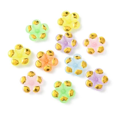 100 cuentas acrílicas con tapa de extremo de flor de 5 pétalos con borde de color dorado Foto 1 de 4