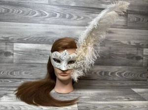 Mardi Gras Masquarade Mask/ Hand Painted Cream/Off White Signed, Made in Italy-F - Picture 1 of 24