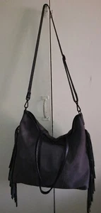 io grau Wildleder Leder Crossbody Hobo Fransen Schultertasche Made in Italy SCHNELLER VERSAND - Bild 1 von 12