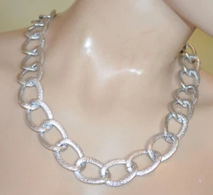 Collana donna girocollo argento platino catena anelli ovali alluminio UC3 - Foto 1 di 5