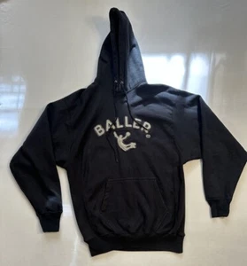 Y2K Steve and Barry’s Baller Basketball Vintage Hooded Sweater Black Medium - Picture 1 of 12