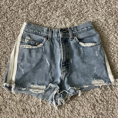 Furst of a Kind Denim Shorts Size 25 White Side Zip Distressed 2” Inseam - Image 1 of 4
