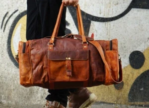 Reisetasche Echt Vintage Leder Gepäck Wochenende Fitness Seesack Übernachtung... - Bild 1 von 5