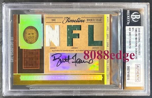 2006 NATIONAL TREASURES TRIPLE JERSEY AUTO: BRETT FAVRE #1/10 AUTOGRAPH BAS 1/1 - Picture 1 of 3