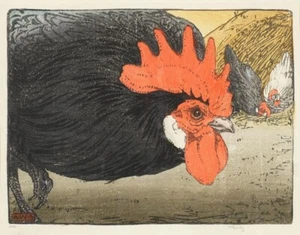 Chicken Allen William Seaby Woodcut Print Arts & Crafts Style Archival to Frame - Picture 1 of 2