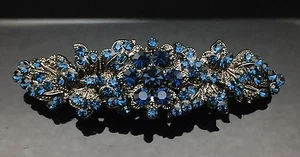 DARK BLUE GREY Wedding Crystal Antique Hair Comb Clip Barrette Bridal Formal 7cm - Picture 1 of 4