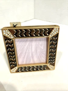 Jay Strongwater Brown Enamel Swarovski Crystal Mini Picture Photo Frame-READ - Foto 1 di 6