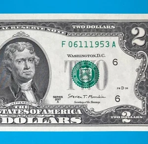 June 11, 1953 / 6 November 1953 (F 06111953 A) BIRTHDAY $2 Two Dollar Bill *UNC* - Picture 1 of 4