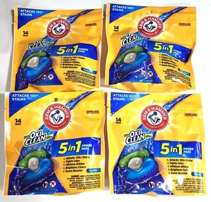 Arm & Hammer Oxi Clean Fresh Scent LAUNDRY DETERGENT 5-IN-1 Power Pak 4 Bags - Picture 1 of 3