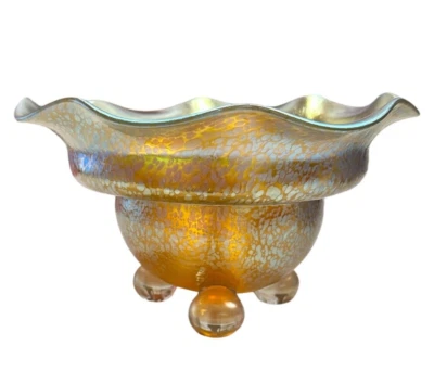 LOETZ CANDIA PAPILLION ART GLASS VASE WITH 3 BALL FEET C. 1918 OVAL CZECH MARK - Image 1 of 4