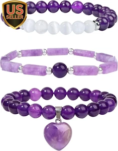 Healing Crystal Beaded Bracelets for Women,Natural Amethyst Gemstones Bracele... - Picture 1 of 1