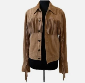 Topman x Nick Grimshaw fringe Tasseled Suede Premium Tan Leather Jacket RRP £150 - Picture 1 of 12