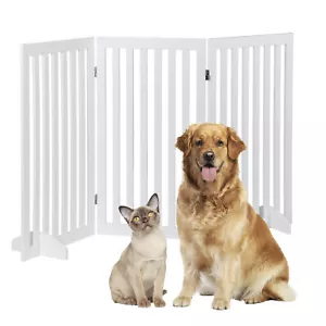 Freestanding Pet Gate Wooden Dog Gate with 2 Support Feet Foldable 36"H 3 Panels - Picture 1 of 24