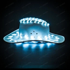 White Cowgirl LED Neon Light Party Hat for Night Party Club Music Festival Event - Picture 1 of 10