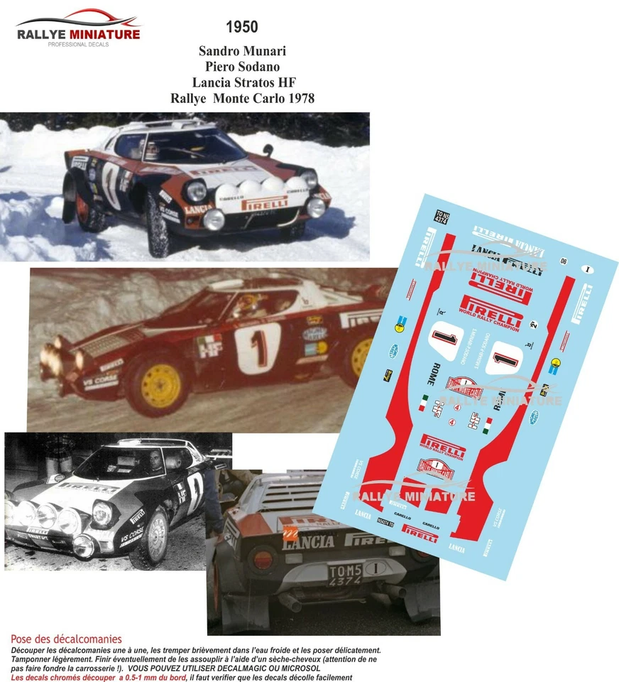 DECALS 1/43 REF 1950 LANCIA STRATOS MUNARI RALLYE MONTE CARLO 1978 WRC RALLY - Photo 1/1