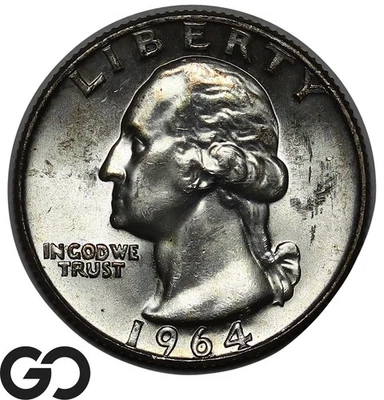 1964-D Washington Quarter, Very Nice Solid Gem BU++ - Image 1 of 3