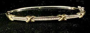 Heng Ngai Sterling Silver, Gold Vermeil & Diamond Hinged Bangle sz 7" - Bild 1 von 7