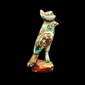 Antique Egyptian Faience Amulet Statue of Falcon Horus "GOD of Kingship & SKY" - Picture 1 of 7