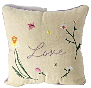 Spring Love Throw Pillow Easter Flower Holiday Home Decor Embroidered 11" NEW - Picture 1 of 2