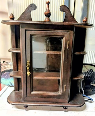 Vintage Curio Cabinet Wood Shelves Glass Door Footed Tabletop/Wall Hanging 17" - Image 1 of 3