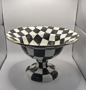 MacKenzie-Childs Courtly Check Enamel Compote Large New - Free Shipping - Picture 1 of 8