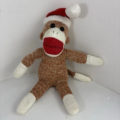 Galerie Brown Christmas Sock Monkey Wearing A Santa Hat 9” Plush Stuffed Toy - image 1 of 4