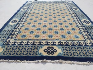Tappeto antico tibetano cinese Pechino annodato a mano multicolore lana 178x125 cm - Foto 1 di 12
