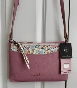 Nanette Leopore Crossbody Removable Zip Pouch 2 piece Set Pebbled Pink Ayanna - Picture 1 of 4