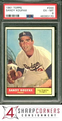 1961 Topps #344 Sandy Koufax Dodgers Hof PSA 6 Foto 1 de 4