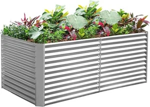 8x4x3ft Tall Galvanized Raised Garden Bed – Metal Planter Box, Silver, Outdoor - Picture 1 of 7