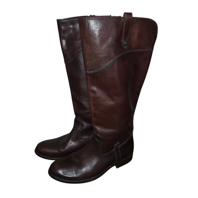 FRYE Melissa Tab Tall Riding Boots Redwood Brown Leather Extended Calf Zip 7.5 - Image 1 of 4