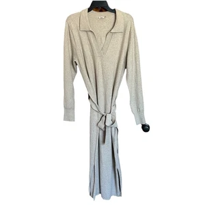 Faherty Sweater Dress Womens Lg Jackson Belted Collared Side Slits Midi - Picture 1 of 8