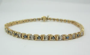BEAUTIFUL LADIES 14K YELLOW GOLD SAPPHIRE & DIAMOND TENNIS BRACELET .23TDW. 8.9G - Picture 1 of 7