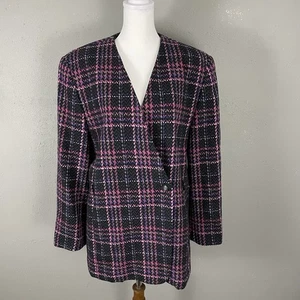 Pendleton 100% Virgin Wool Blazer Size 12 Jacket Pink Gray Houndstooth Wrap USA - Picture 1 of 10