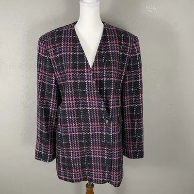 Pendleton 100% Virgin Wool Blazer Size 12 Jacket Pink Gray Houndstooth Wrap USA - Image 1 of 4